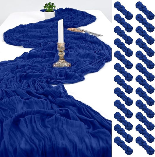 24 Pack Royal Blue Cheesecloth Table Runner,Gauze Boho Long Cheese Cloth Table Runner 17x108 inch Rustic Table Runners for Wedding Party Bridal Shower Banquet Table Decorations
