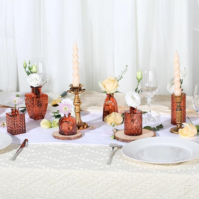 Mini Bud Vases Centerpieces for Tables, for Flowers,Small Flower Vases Suitable for Birthday Party,Anniversary,Wedding Reception,Baby Shower (Amber, 12PCS)