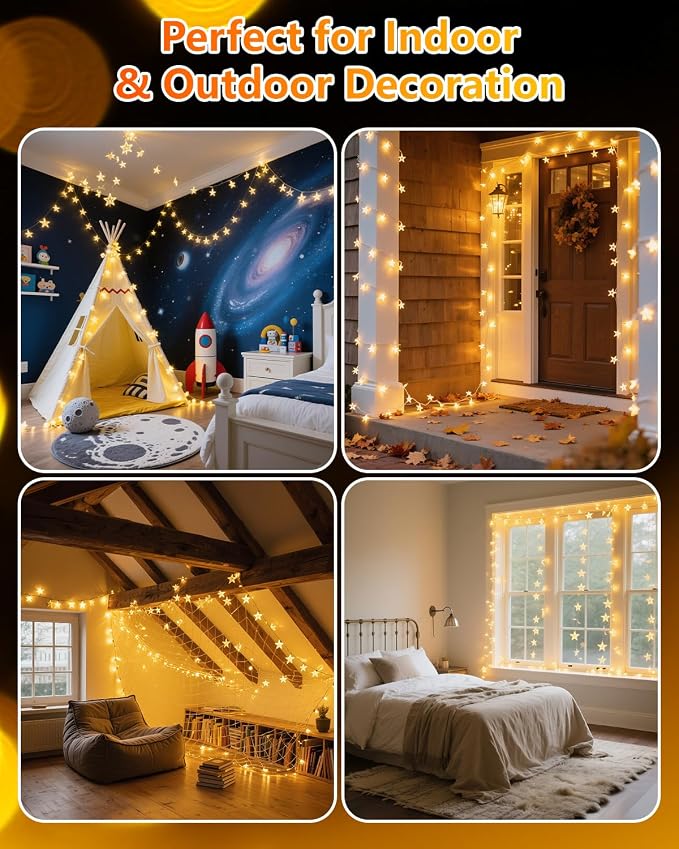 Twinkle Star 100 LED Star String Lights Plug in 33FT, Warm White | Plug In, Waterproof, Indoor Outdoor Use, Bedroom Wedding Party Ramadan Christmas Decor