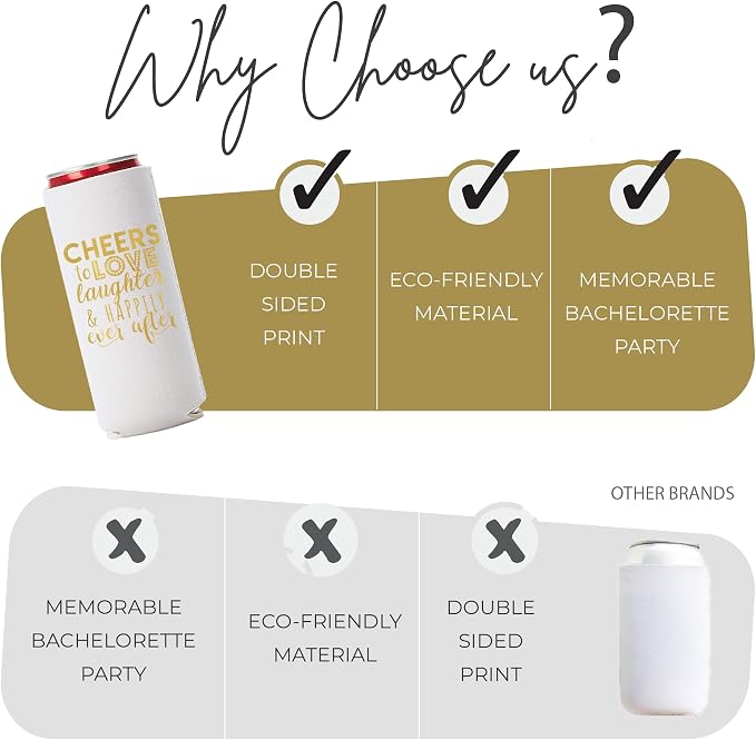 Wedding Can Cooler Decorations Set of 12 - Cheers to Love Laughter and Happily Ever After, Wedding Rehearsal Dinner Decorations - Bridal Showers, Engagement Party Favors for Guests and Supplies