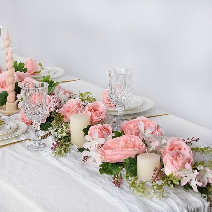 DearHouse 2Pack Artificial Peony Flower Garland - Silk Peony Garland with Pink Flowers for Wedding Party Table Decoration,6ft/Strand
