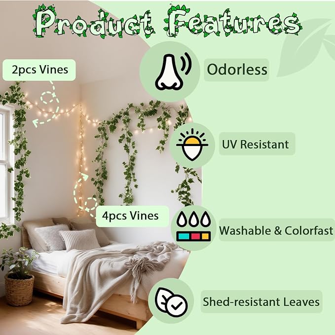 ucky 2pcs Artificial Ivy Artificial Vines Artificial Plants 71 Inch Fake Hanging Plants Silk for Garden Terrace Beach Party Decoration Wedding Decoration （White）