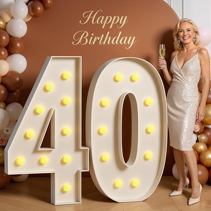 Tongjoy 4FT Marquee Numbers 40, Light up Numbers for 40 Birthday Decoration, Large Light Up for 40 Years Old, Anniversary Party Decor Birthday, Happy 40th Birthday Decorations