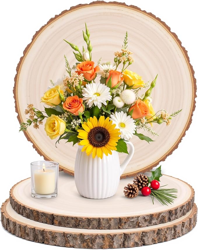 3 Pack 11 Inch Large Wood Slices for Centerpieces,Natural Unfinished Round Wood Ornaments for Crafts,Rustic Wooden Circles & Slabs for Wedding Centerpieces& Christmas Table Decor,DIY Painting Crafts