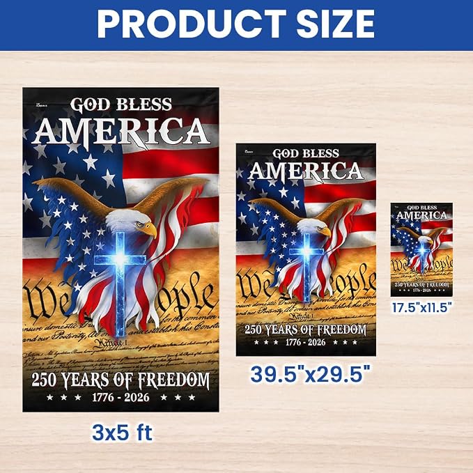 FLAGWIX American 250 Years Patriotic Eagle Flag - Polyester Double-sided Yard Flags For Outside House Flag (29.5" x 39.5") - 4th of July Decorations for Yard Garden Decor Banner, Gifts For Men Women