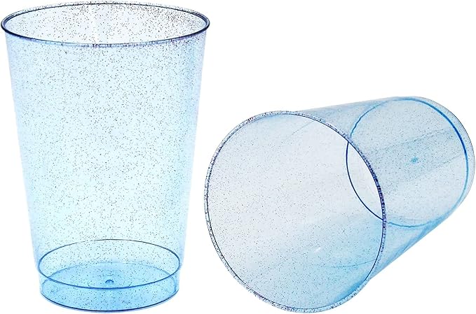 Homy Feel 12 Oz Blue Glitter Plastic Cups - 50PCS Disposable Cocktail & Wine Cups for Wedding Party