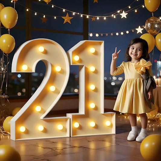 Marquee Numbers 3 Feet Tall Large Light Up Numbers 21st Birthday Decorations Big Yellow Light Outdoor Anniversary Decorations Balloon Arch Kit Party Backdrop 21