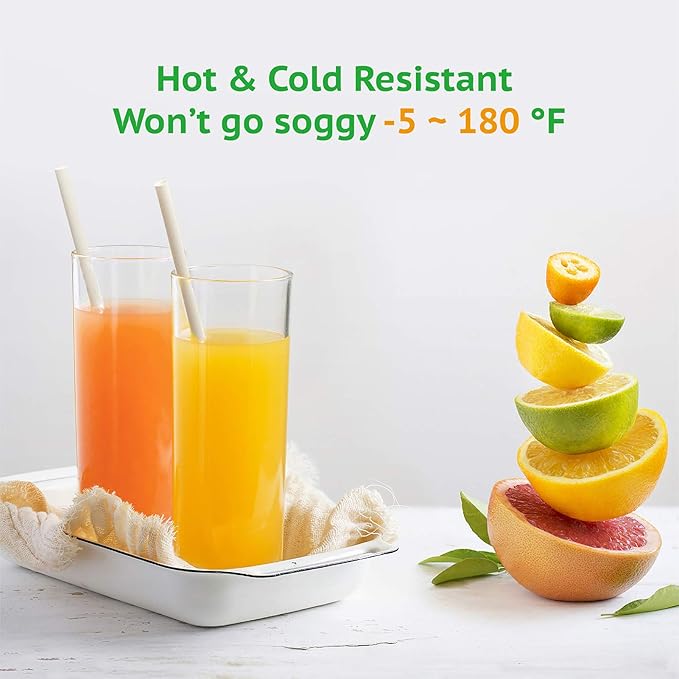 3-Pack Natural Plant Straws | 600 PCS 7.8'' Disposable Drinking Straws | Durable for Hot & Cold Drinks