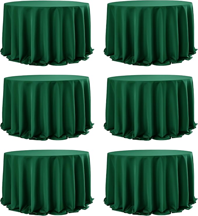 6-Pack Hunter Green Round Tablecloths, 132 Inches, Stain-Resistant Polyester for 6-8 Ft Round Tables - Washable Table Covers for Weddings, Banquets, Birthday Parties, Events