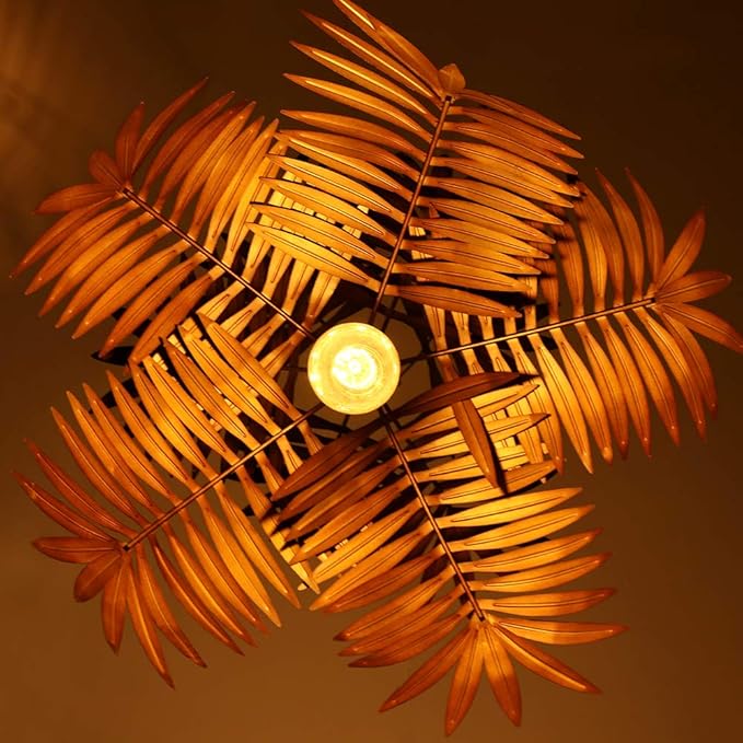 Newrays Vintage Adjustable Tropical Coconut Leaves Chandelier Unique Rustic Tree Lamps Living Room Dining Rooms Bedrooms Kitchen Hanging Lighting Fixtures