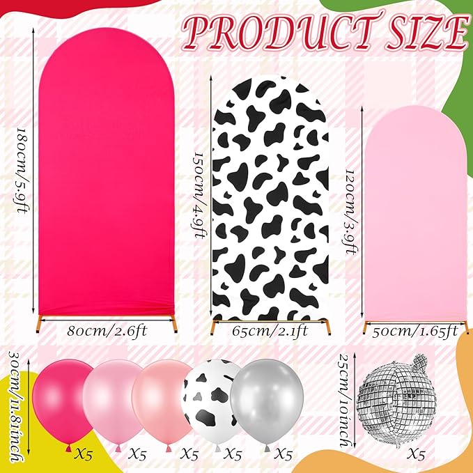 Foilswirl 34 Pieces Disco Cowgirl Party Decorations Cowgirl Arch Covers 4ft 5ft 6ft Pink Spandex Backdrop Covers Hot Pink Silver Balloon Disco Foil Balloons for Birthday Bachelorette Wedding Party