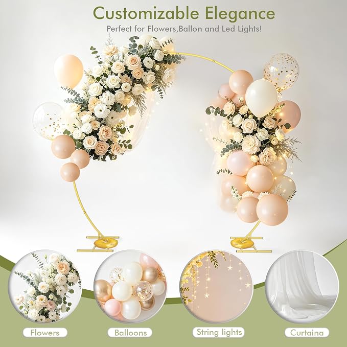 EMART Round Backdrop Stand 8FT Gold Wedding Arch Metal Circle Balloon Arch Stand with Base, 2 Water Bags for Wedding, Birthday, Party, Christmas, Decoration, Anniversary, Ceremony, Valentine's Day