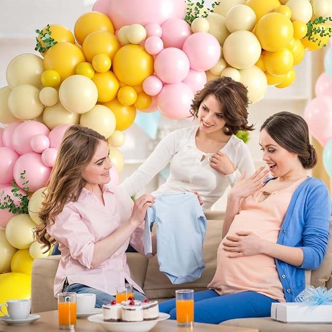 Pastel Yellow Pink Balloon Garland Arch, Lemon Balloon Garland Kit with Pastel Baby Pink Balloons Yellow Latex Party Balloon for Baby Shower Lemon Theme Birthday Tropical Bridal Wedding Party