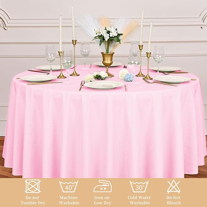 Pesonlook 12 Pack Round Tablecloth Pink Polyester 90 Inch Washable Fabric Round Table Cover Pink Tablecloth for Wedding/Party/Banquet/Dining/Buffet Table