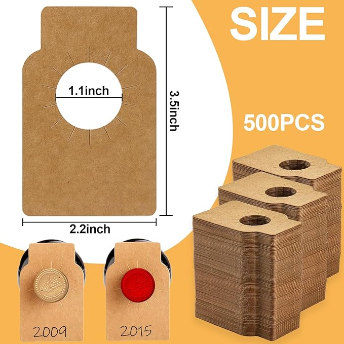 500 PCS Kraft Paper Wine Bottle Tags Brown Wine Bottle Neck Tags Blank Wine Bottles Hanging Labels for Cellar, Champagne, Wine Racks Marker, Double Sided