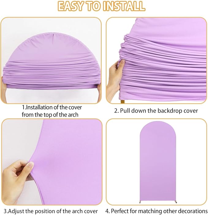 FUHSY Lavender Arch Cover 6FT, 7.2FT Spandex Arch Stand Covers Stretchy Fitted Backdrop Covers Set of 2 Chiara Backdrop Stand Fabric Lilac Arched Frame Cover for Birthday Balloon Decor
