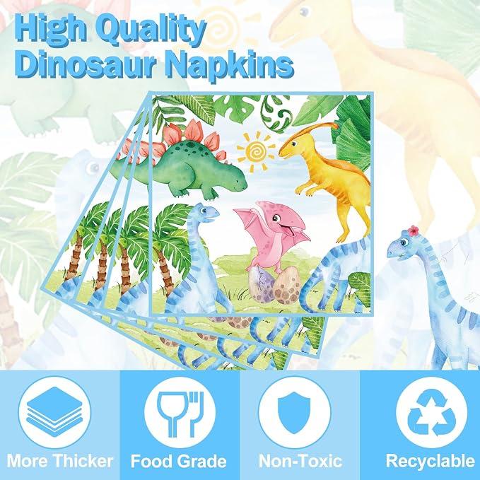 Dinosaur Birthday Party Supplies - 350PCS Dinosaur Themes Party Tableware Set, Bithday Disposable Paper Plates Cups and Napkins For Boys Kids Birthday Baby Shower Decorations, Serve 50