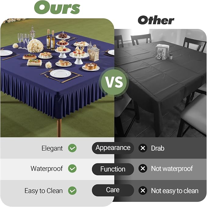 60x60 Inch Navy Blue Spandex Square Tablecloth,Wrinkle Free Navy Blue Fitted Table Cloth for Square Tables,Washable Pleated Table Cover for Wedding Birthday Cocktail Party Buffet Dinner Camping