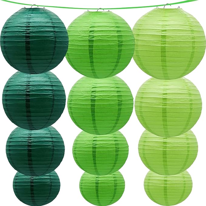 Green Paper Lanterns 12Pcs Hanging Lanterns for Birthday Party, Wedding, Home Decor, Baby Shower Festive Decoration