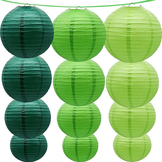 Green Paper Lanterns 12Pcs Hanging Lanterns for Birthday Party, Wedding, Home Decor, Baby Shower Festive Decoration