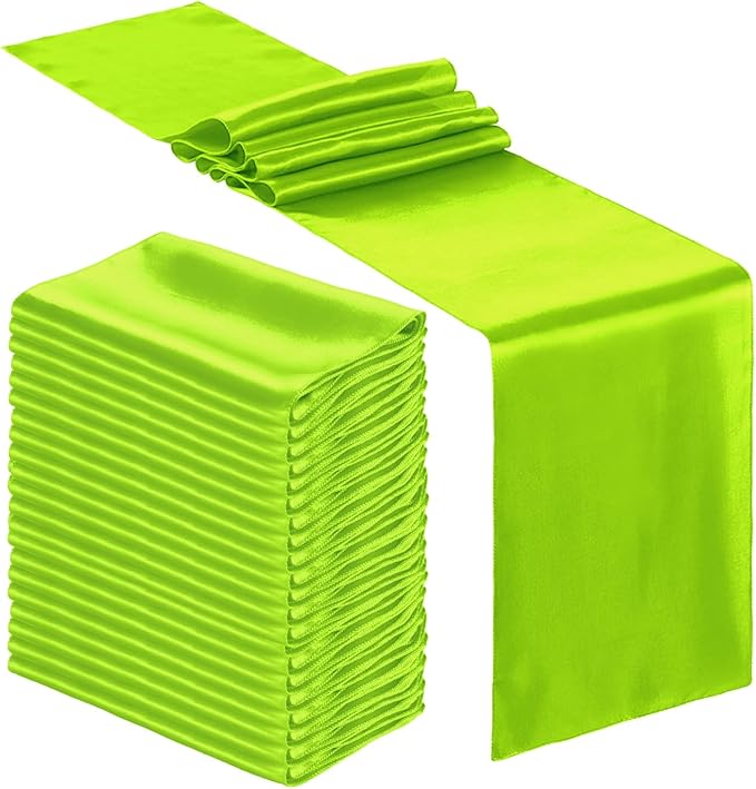 Bencailor 24 Pcs Bright Green Satin Table Runner Bulk 12 x 108 Inches Long Table Runners Bright Smooth Fabric Tablecloth for Wedding Banquet Birthday Spring Graduation Party Decorations