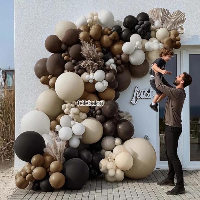 Black Brown Tan Balloon Arch Kit, Double Stuffed Dark Brown Coffee Light Grey White Sand Beige Neutral Balloon Garland for First Rodeo Birthday Western Cowboy Baby Shower Fathers Day Party Decoration
