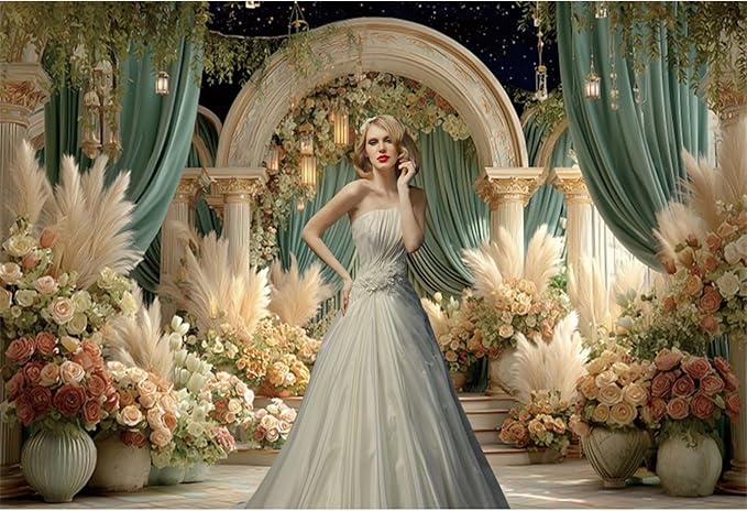 Baocicco Flower Wedding Backdrop 15x10ft Dreamy Fantasy Arch Door Roman Column Background Bride to Be Bridal Shower Decorations Anniversary Ceremony Backdrops for Photography Banner Photo Booth