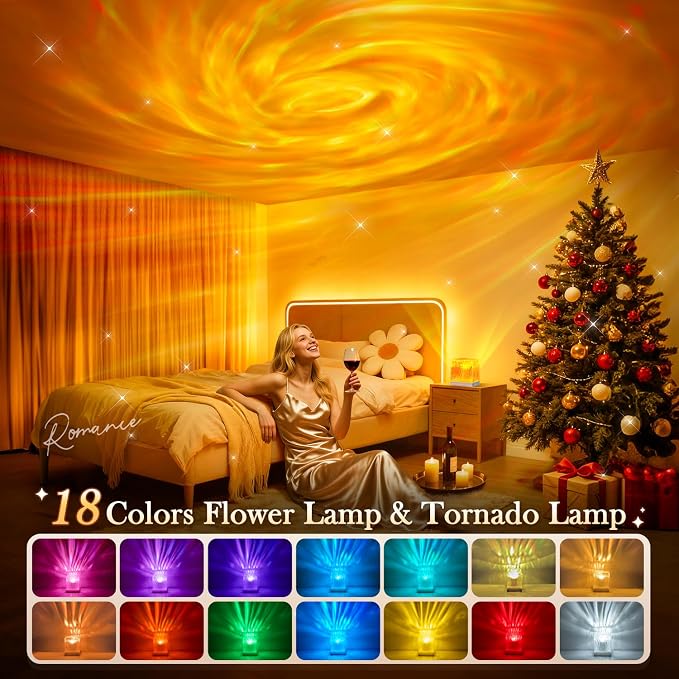 Galaxy Projector for Bedroom,18-Color Solar System Kids Night Light Projector for Bedroom,Remote Night Light for Kids Flower Lamp Tornado lamp Pink Lights,17 Year Old Girl Gift Ideas Purple Room Decor
