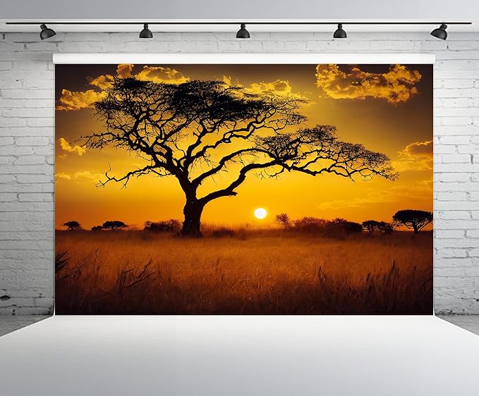 9ftx6ft Africa Savannah Landscape Backdrop Africa Travel Huge Tree Sunset Scenery Background African Hiking Camp Birthday Party Decorations Portrait Photo Booth Studio Props