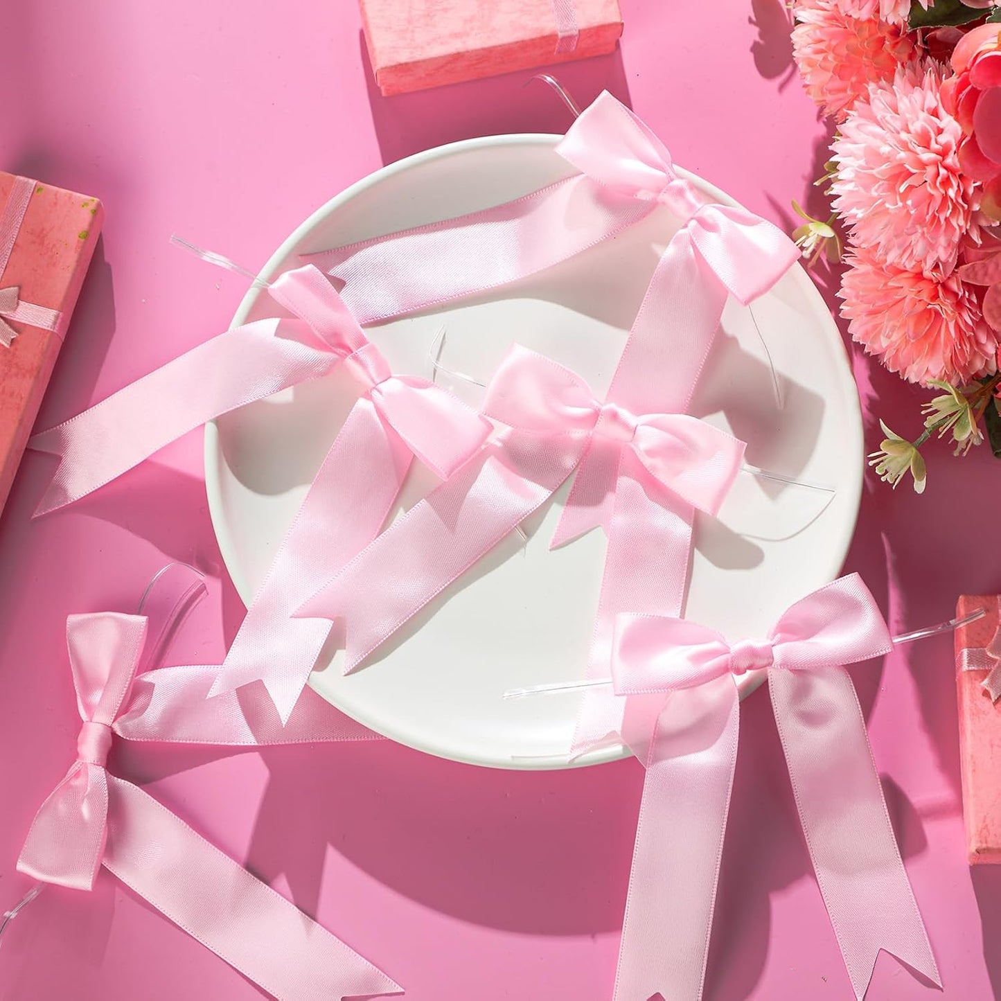 Riceshoot 24 Pcs Satin Ribbon Bow 3.5x5 Inch Twist Tie Bows for Gift Balloon Bag Cake Craft DIY Wedding Birthday Party Decor