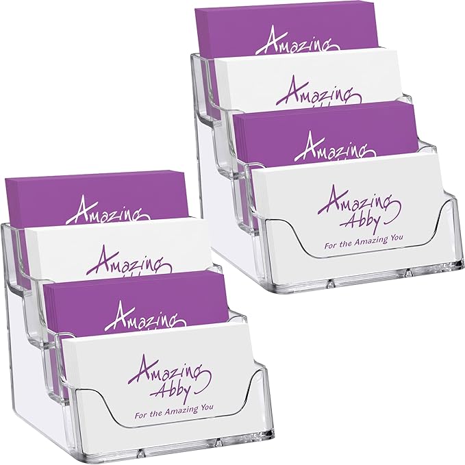 Amazing Abby Acrylic Business Card Holder (2-Pack), Plastic 4-Tier Desktop Card Display, Professional Multi-Slot Stand Organizer, Great for Office, Reception, Trade Shows, and More