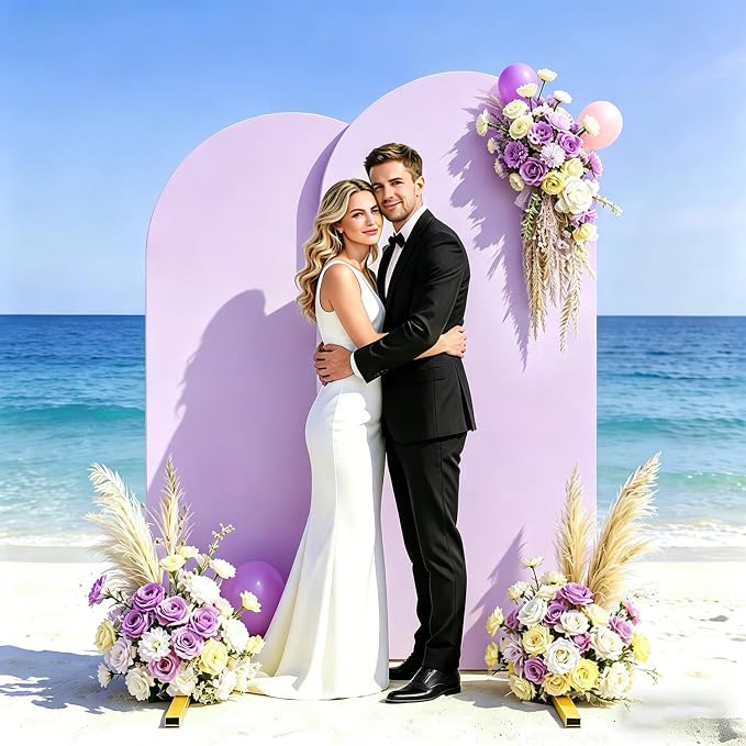 FUHSY Lavender Arch Cover 6FT, 7.2FT Spandex Arch Stand Covers Stretchy Fitted Backdrop Covers Set of 2 Chiara Backdrop Stand Fabric Lilac Arched Frame Cover for Birthday Balloon Decor