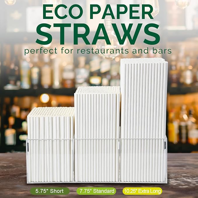 10 Inch Long Paper Drinking Straws, 0.24" Diameter - White, 100 counts