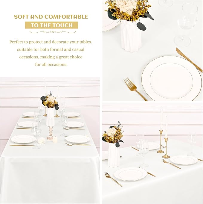 Showgeous 4 Pack Ivory Tablecloth 60 x 102 Inch, Rectangle Table Cloth for 6 Foot Table, Wrinkle Resistant Washable Polyester Table Cover for Wedding Dining Table Buffet Parties and Camping