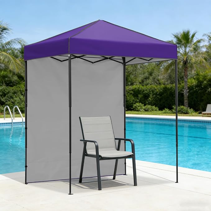 6x4 Pop Up Canopy Tent with One Wall Panel, Instant Portable Beach Canopy, Outdoor Tent with Carry Bag for Camping, Sports, Tailgating, Events, Purple