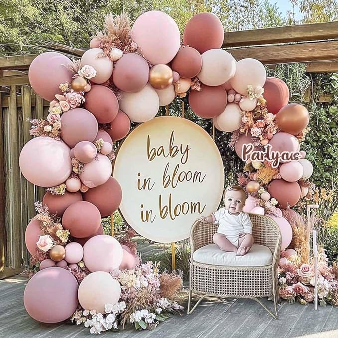 Dusty Rose Pink Balloon Arch Kit Double Stuffed Mauve Light Pink Matte Blush Nude Boho Balloon Garland for Baby Shower Birthday Bridal Wedding Mothers Day Party Decoration