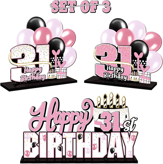 LINGTEER Happy 31st Birthday Pink Acrylic Table Topper Centerpieces Set - Cheers to 31 Years Old Birthday 31st Bday Party Gift Decorations.