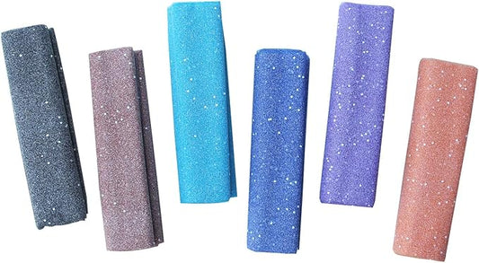 Glitter Tulle Fabric Roll 20 Inch x 4.5 Yards (By the Yard) 6 Assorted Colors - Durable Tulle Mesh Ribbon for DIY Tutu, Wedding Decorations, Baby Shower & Christmas Craft Supplies