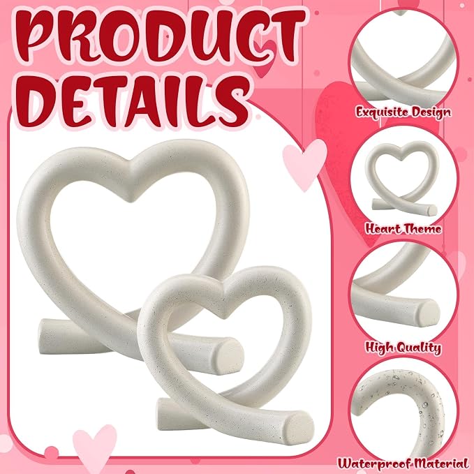 2 Pcs Modern Marble Heart Sculpture Home Decor Love Modern Line Aesthetic Statue Marble Heart Decoration for Her Him Love Wedding Anniversary Romantic Gift for Coffee Table Shelf