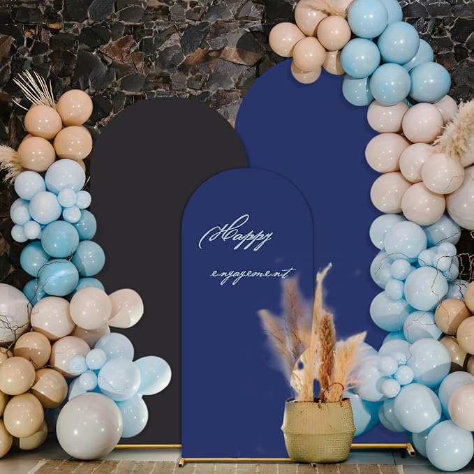 Double Color Set of 3 Arch Backdrop Cover,Spandex Fitted Wedding Arch Cover,Round Top Arch Backdrop Stands Cover for Birthday, Party, Baby Shower Decorations (4ft/5ft/6ft Black+Blue)