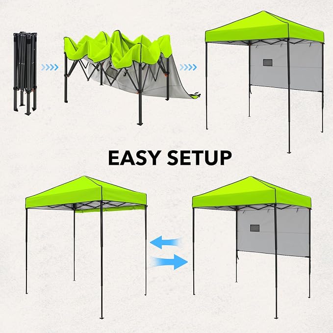 6x4 Pop Up Canopy Tent with Half Wall Panel, Instant Portable Beach Canopy, Outdoor Tent with Carry Bag for Camping, Sports, Tailgating, Events, Neon Green