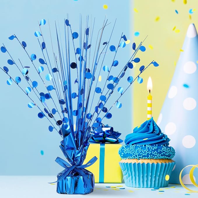 Crowye 6 Pcs Blue Metallic Foil Spray Centerpiece Table Decoration Blue Round Spray Centerpiece for Party Table Decor for Holiday Birthday Party