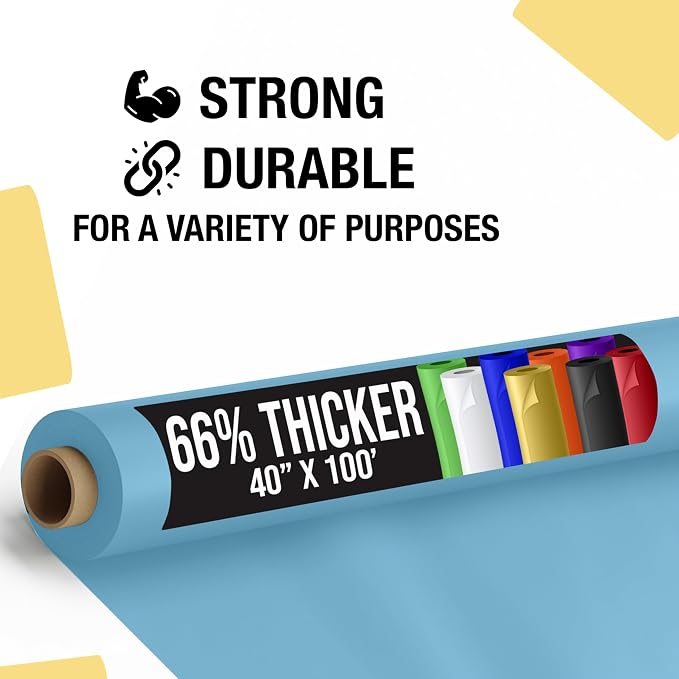 Party Solids 66% Thicker Premium Sky Blue Plastic Table Cover Roll 40" X 100' Table Cloth Plastic Cover Roll Quality Thick Banquet Rolls Disposable Tablecloth Rolls Strong American Based Company