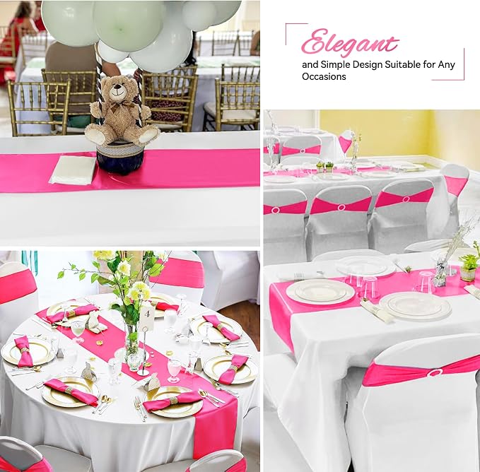 24 Pack Hot Pink Satin Table Runners 12 x 108 Inch Long Table Runners for Rectangle Round Tables,Smooth Satin Table Runner for Wedding,Birthday Party Banquets Graduation Engagements Decoration