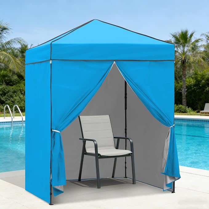 6x4 Pop Up Canopy Tent with Four Wall Panels, Instant Portable Beach Canopy, Outdoor Tent with Carry Bag for Camping, Sports, Tailgating, Events, Light Blue