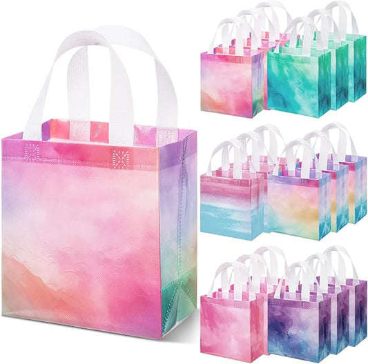 Wesnoy 36 Pcs Tie Dye Gift Bags Bulk Woven Pastel Tie Dye Gift Bags with Handles Reusable Party Favor Goodie Bulk, Pastel Rainbow Color Tote Bag for Women Wedding Birthday Bridal Shower Decoration