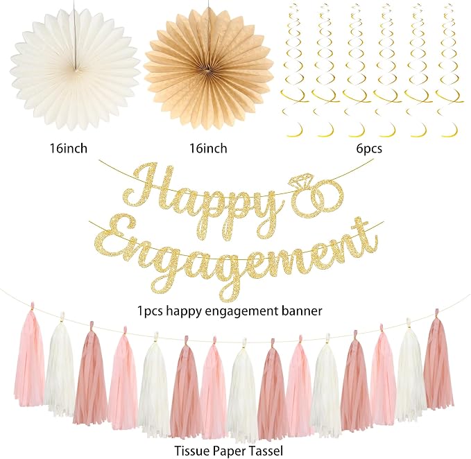 Roetyce Engagement Party Decorations, Champagne Pink Glitter Happy Engagement Banner, Almost Married/Just Engaged Photo Background, Gold Congratulations Wedding Bachelorette Backdrop Decor