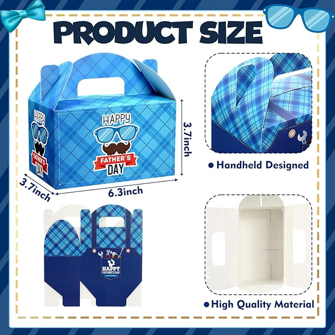 Dunzoom 24 Pcs Father's Day Gift Boxes Happy Father's Day Party Supplies Black Blue and Golden Goodie Candy Boxes Holiday Paper Gift Container for Dad's Birthday Decoration