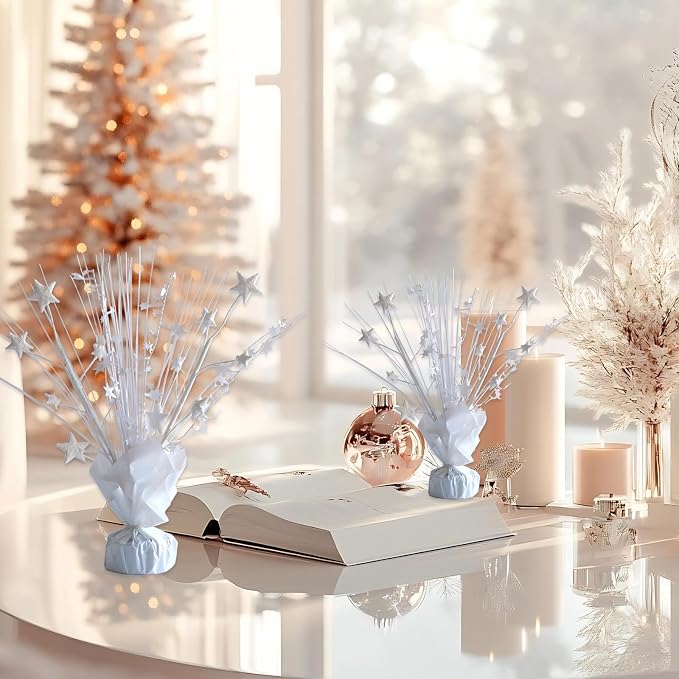 12 Pack White Foil Spray Centerpieces Stars Brust Table Centerpieces for Wedding Birthday Anniversary Holiday Party Decor, White Star Balloon Wights for Party, Table Decor for Party