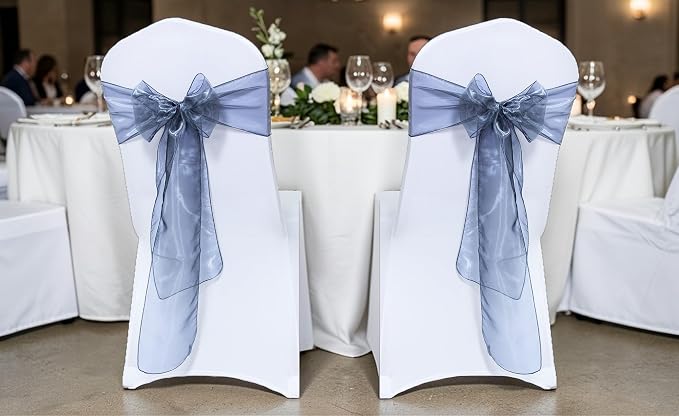 MDS® Pack of 300 Organza Chair Sashes for Wedding Decoration, Reusable Sheer Chair Bows for Banquet Chair Cover, Reception, Bridal Shower, Baby Shower, Birthday Party & Special Events - Silver Grey